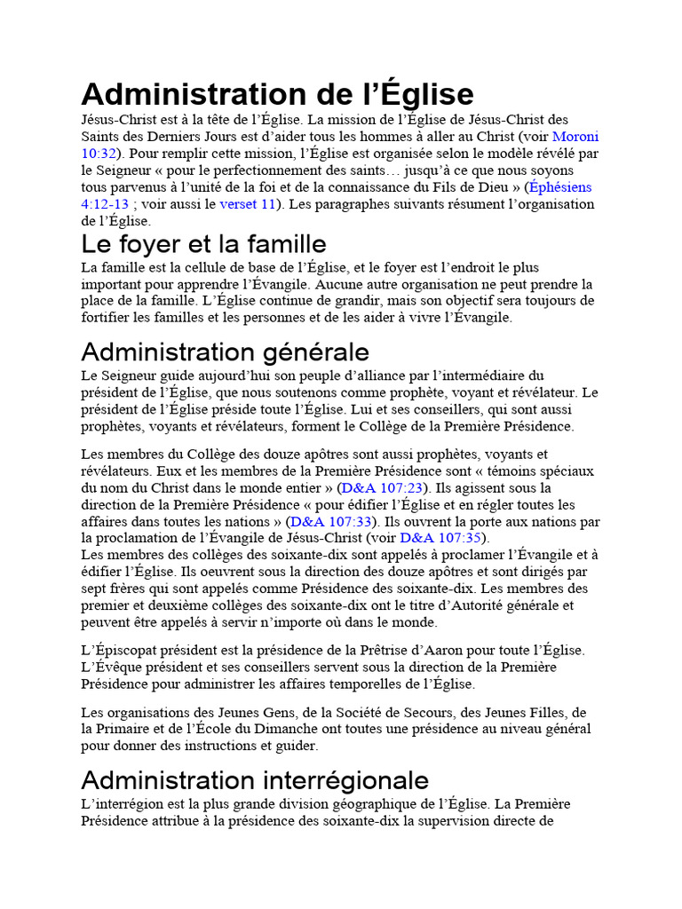 Organisation et Administration de l'Église | PDF | Église de Jésus ...