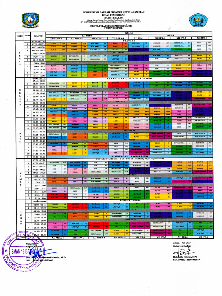 Jadwal Pelajaran Kelas 12 TP 2023-2024 | PDF