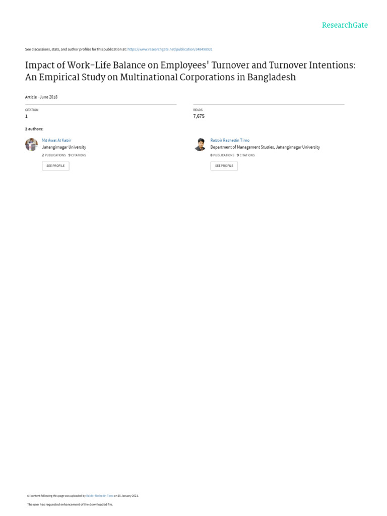 Impact of Work-Life Balance On Employees' Turnover and Turnover ...