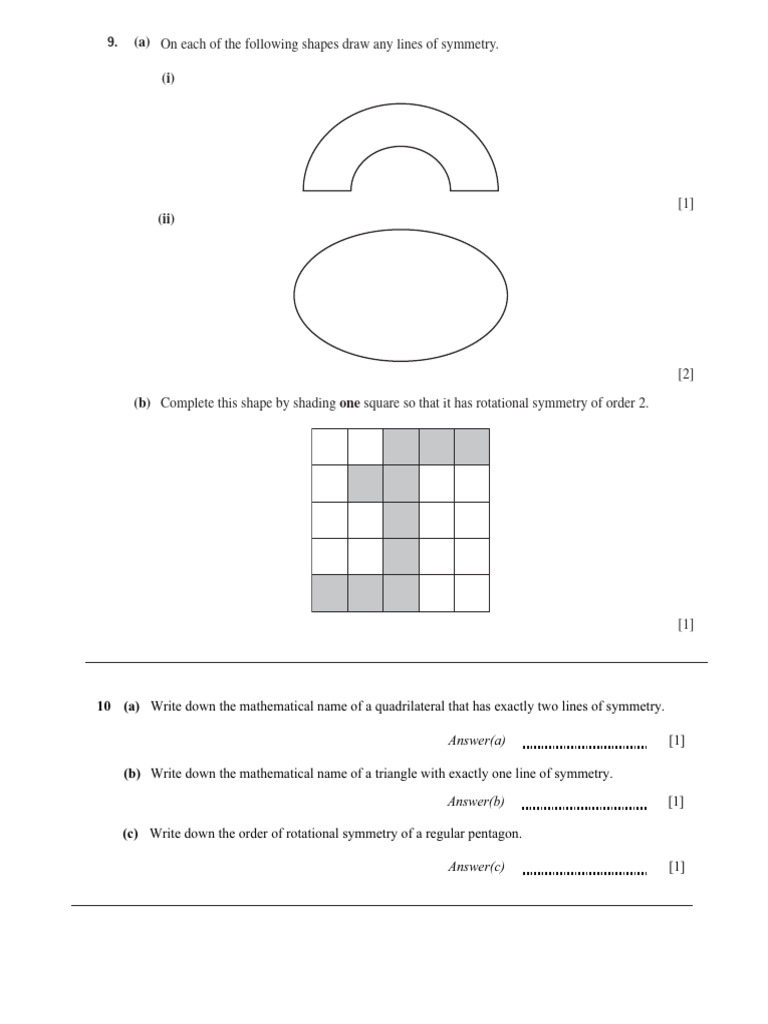 Mastery Test Order of Rotational & Symmetry Line Cs2 PDF Shape