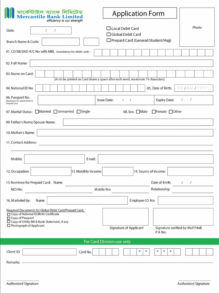 Debit Prepaid Card Application Form | PDF
