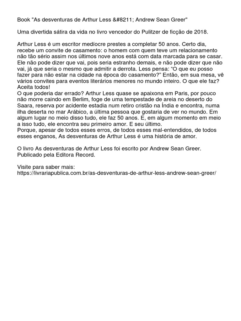 As Desventuras de Arthur Less | PDF