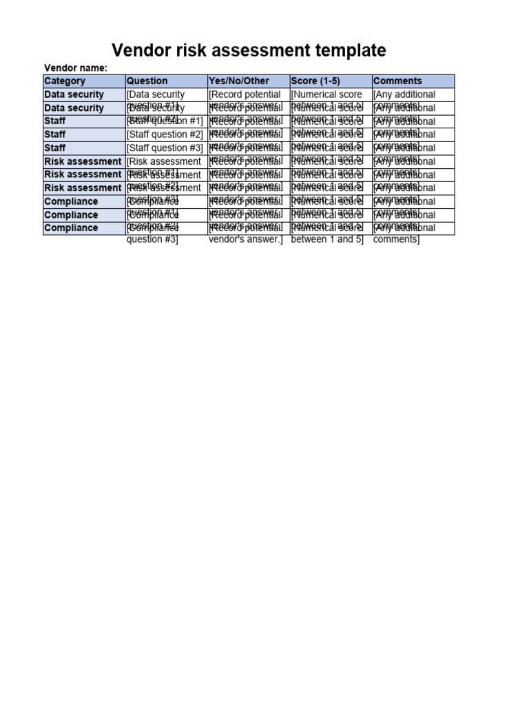 Vendor Risk Assessment Template | PDF | Information Technology ...