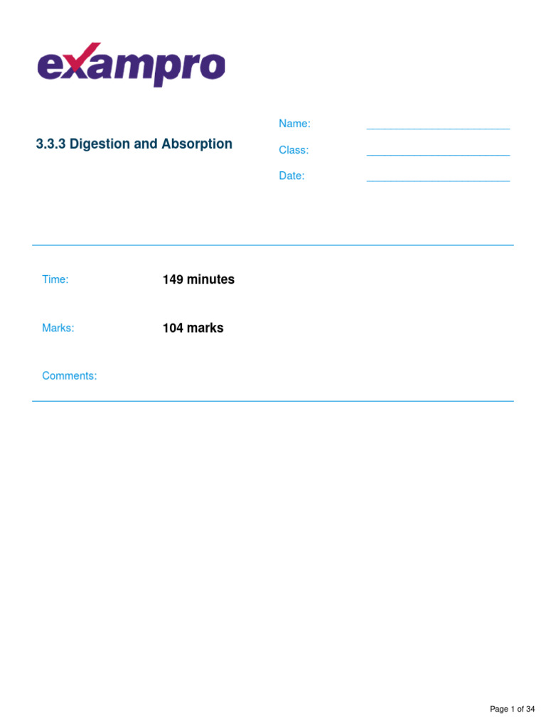 Protein Digestion & Absorption Quiz | PDF | Digestion | Small Intestine