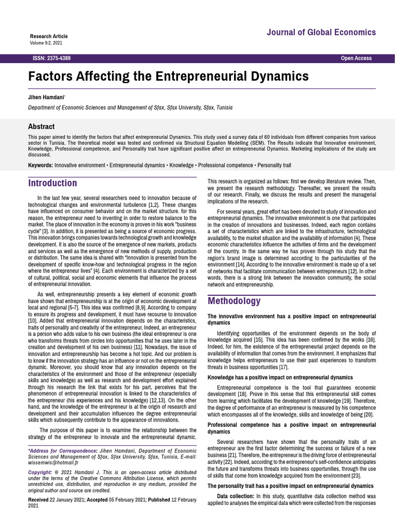FACTORS Affecting The Entrepreneurial Dynamics | PDF | Entrepreneurship ...
