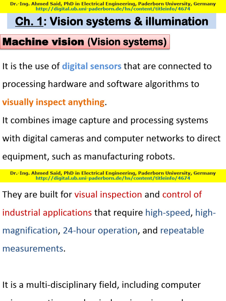 Machine Vision Systems Overview | PDF | Computer Vision | Lighting