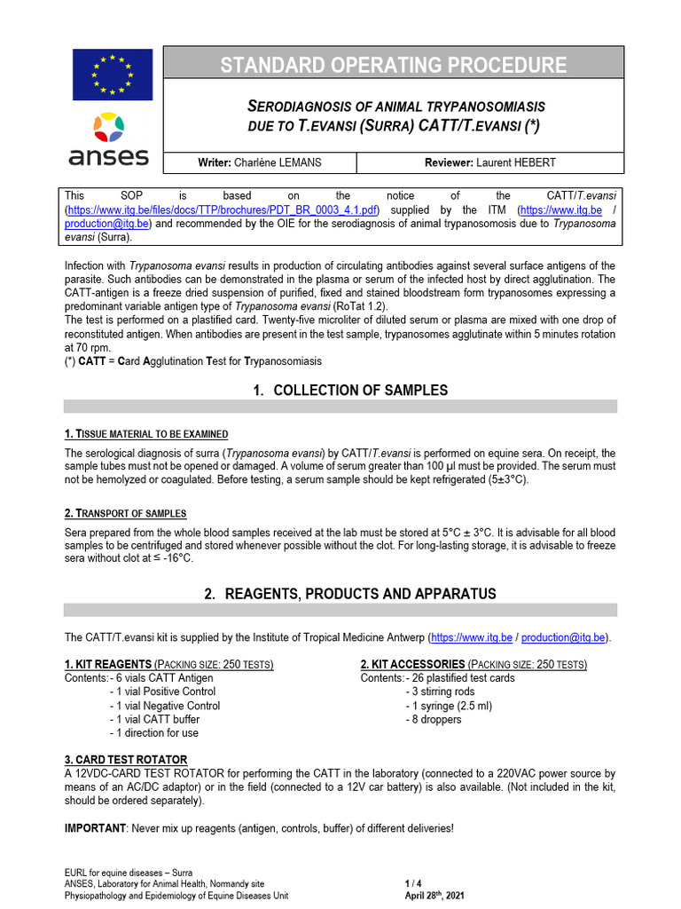 Sop Catt T Evansi | PDF | Blood Plasma | Serology