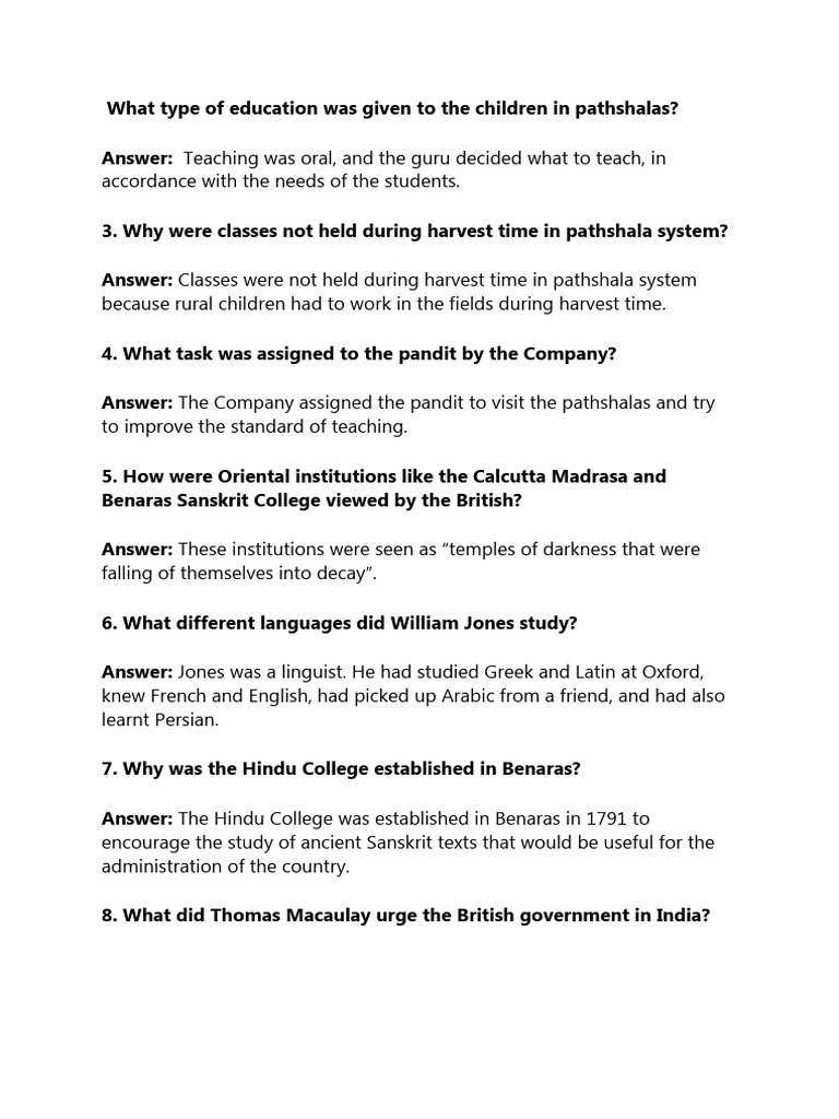 What type of education was given to the children in pathshalas pdf