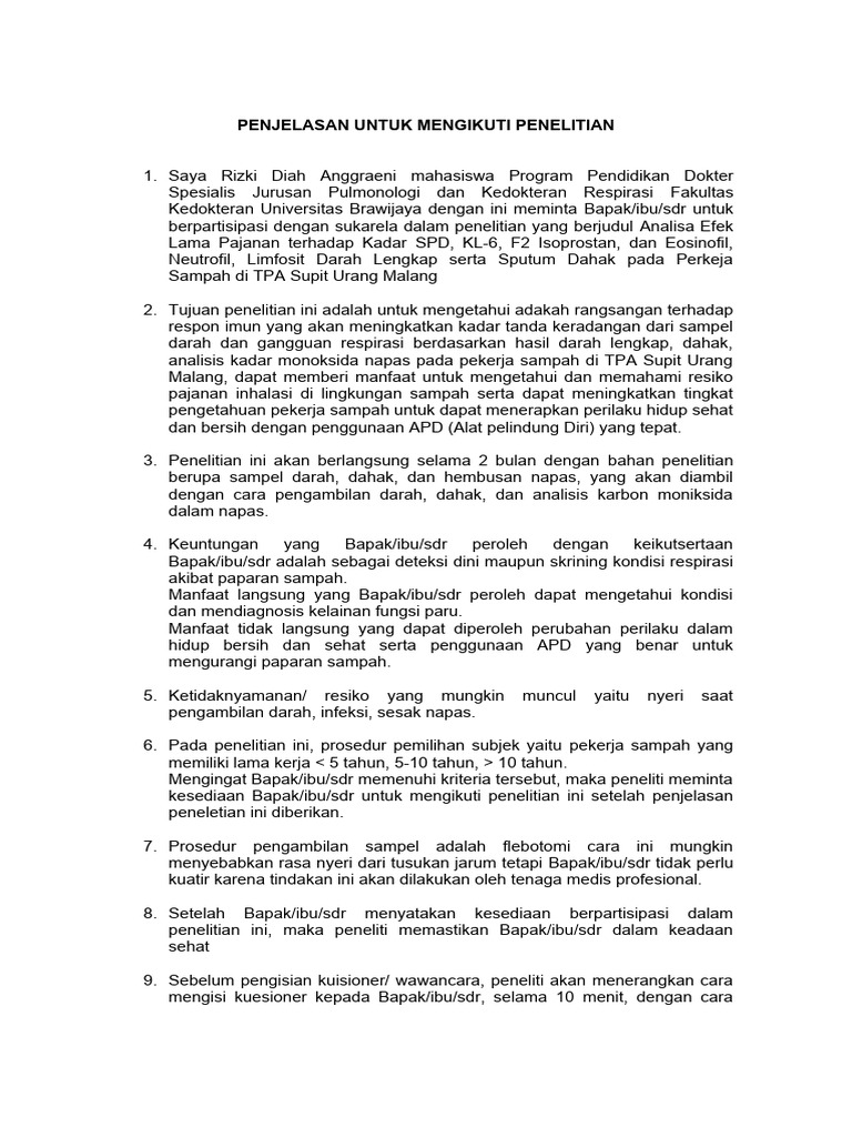 Formulir Persetujuan Penelitian PSP | PDF