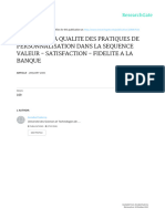 Le Role de La Qualite Des Pratiques de Personnalisation Dans La Sequence Valeur - Satisfaction - Fidelite A La Banque