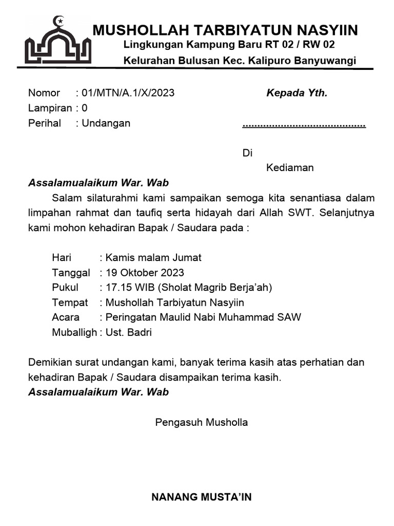 Undangan Musholla - Umum | PDF
