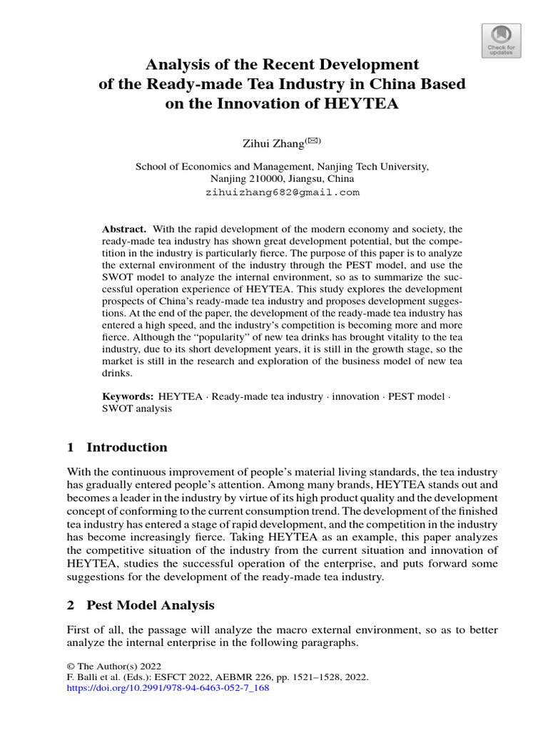 Analysis of The Recent Development of The Ready-Made Tea Industry in ...