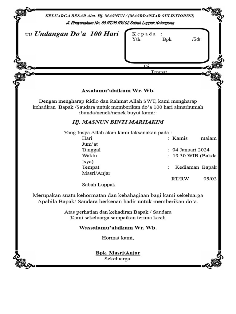 Undangan Tahlil 1000 Hari | PDF
