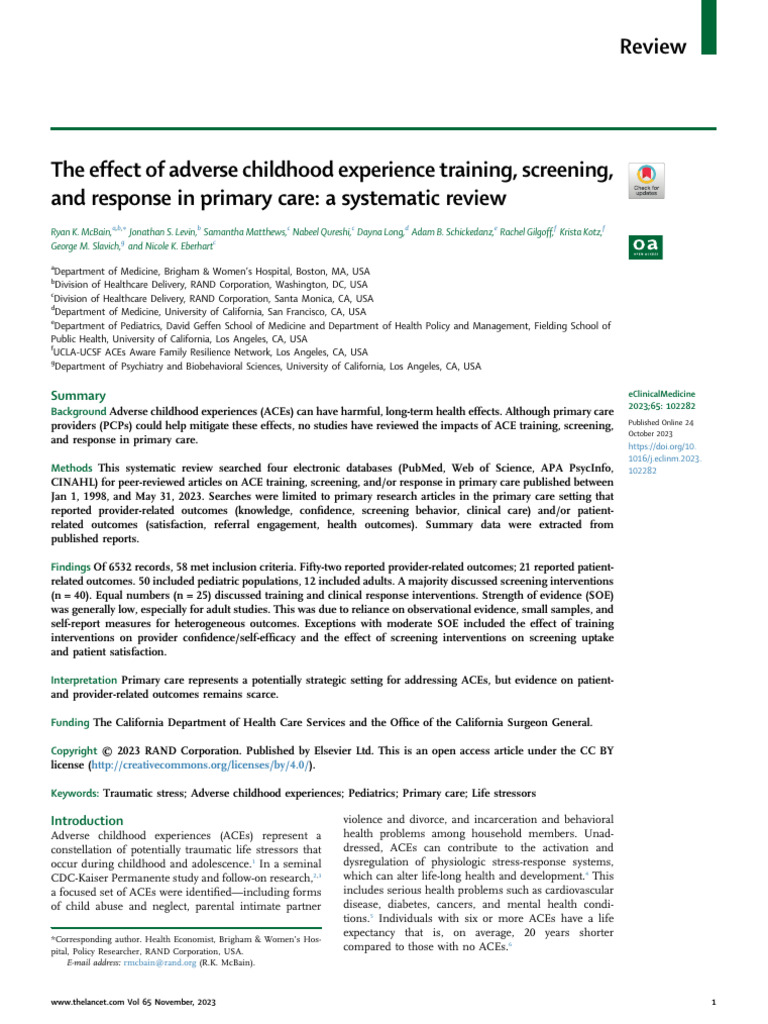 The Effect Of Adverse Childhood Experience Training Screenin 2023