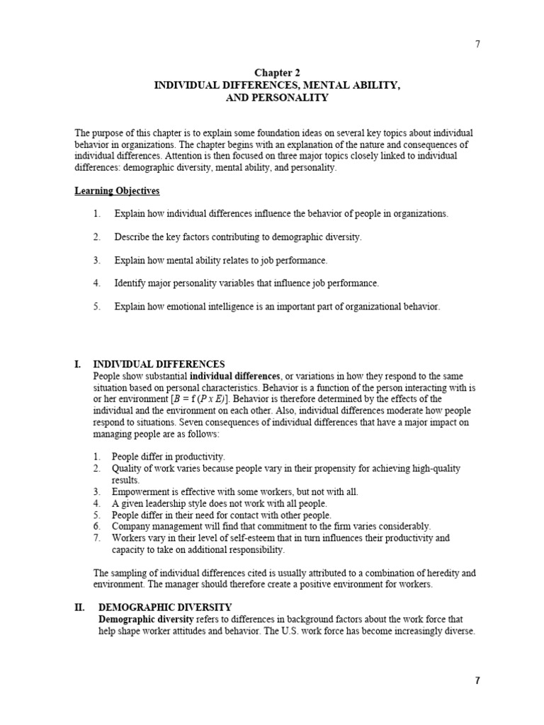 Individual Differences in Organizational Behavior | PDF | Intelligence ...