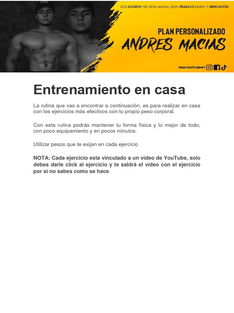 Rutina de Ejercicios en Casa Efectiva | PDF | Entrenamiento con pesas ...