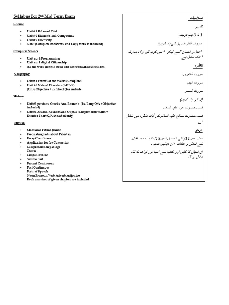 Syllabus For 2 Mid Term Exam | PDF