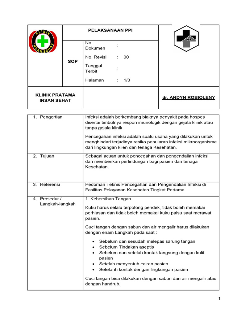 Prosedur Pencegahan Infeksi Klinik | PDF