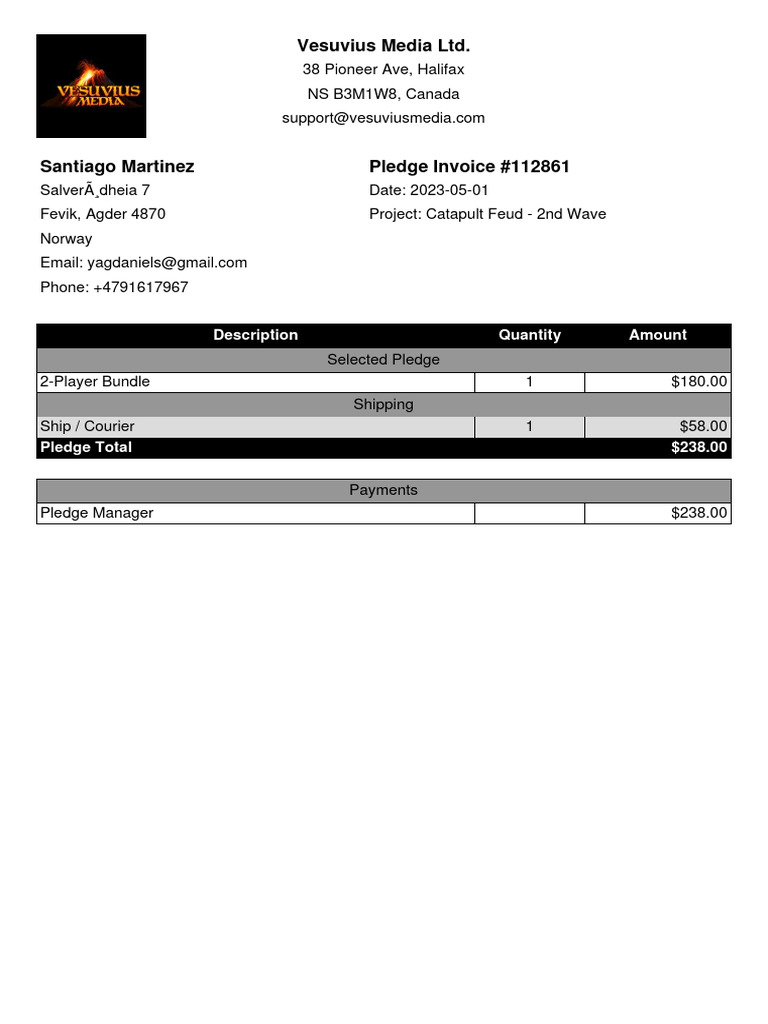 Catapult Feud Pledge Invoice #112861 | PDF