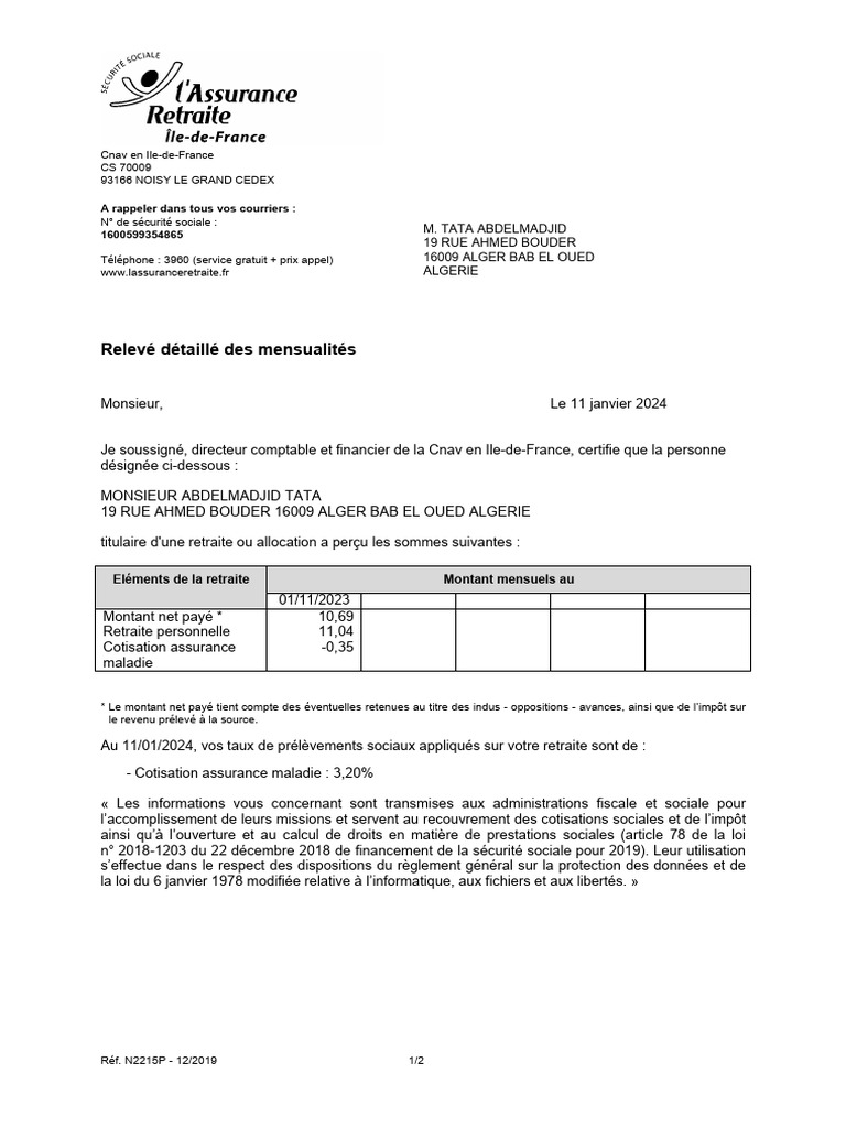 Attestation de Retraite CNAV 2024 | PDF | Impôts | Retraite