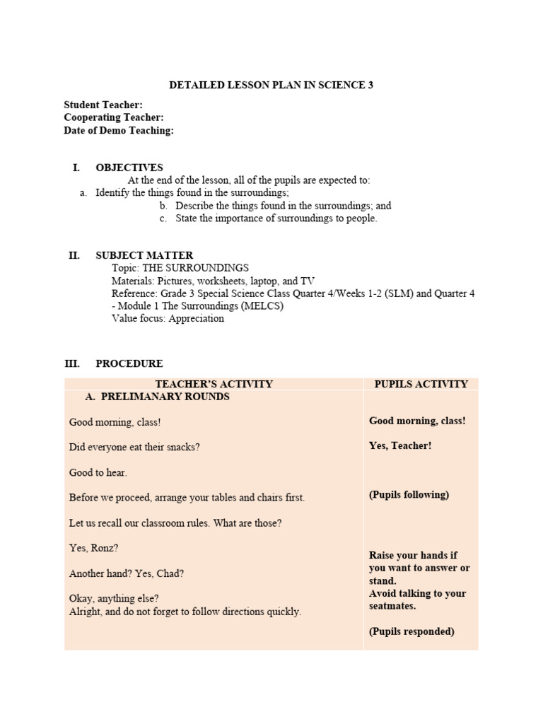 Grade 3 Lesson Plan: The Surroundings | PDF | Mountains | Natural ...