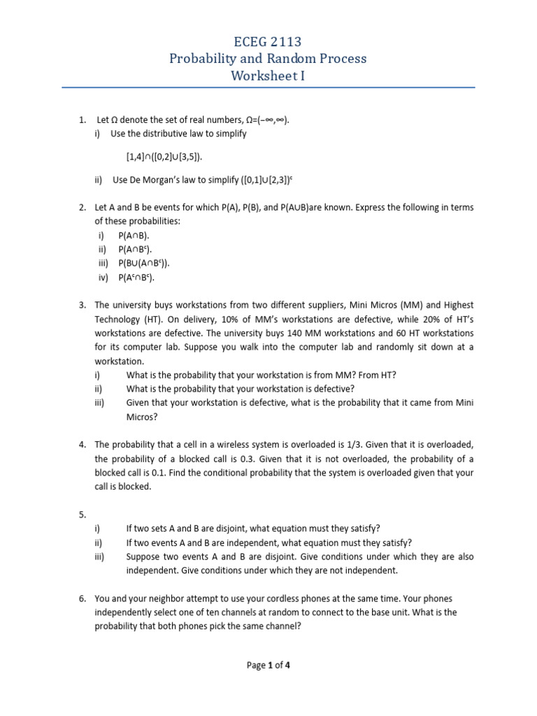 ProbWorksheet 1.1 | PDF | Probability | Lottery