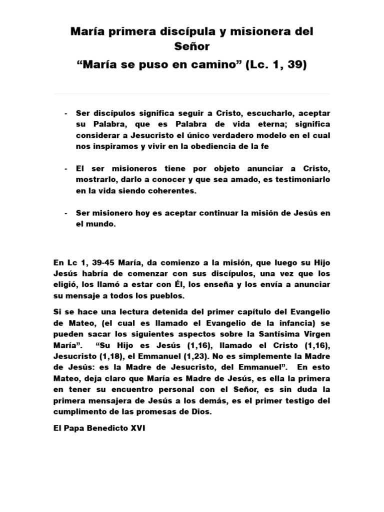 María: Primera Discípula y Misionera | PDF | María, madre de Jesús | Jesús
