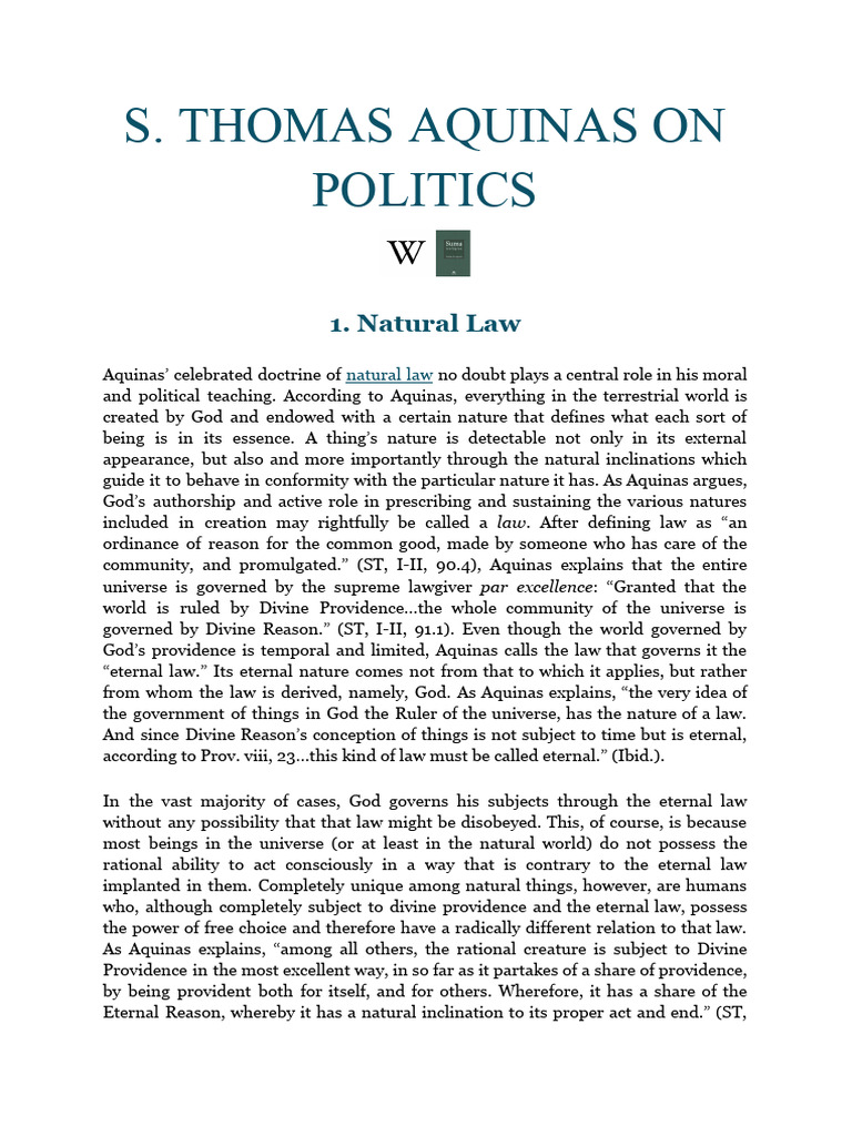 Aquinas' Natural Law and Politics Explained | PDF | Natural Law ...