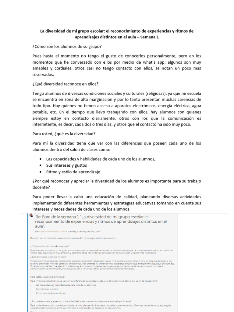 Reconocimiento de la Diversidad Escolar | PDF | Aprendizaje | Evaluación