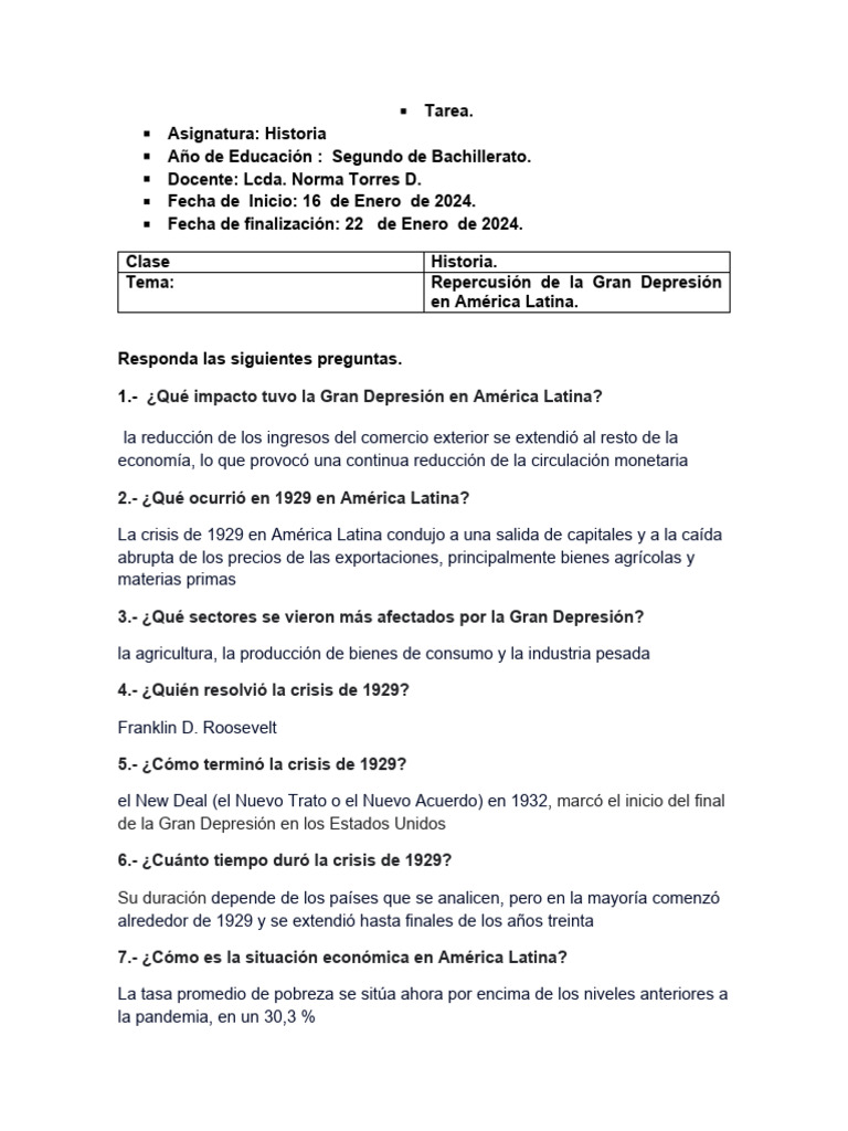 Impacto de la Gran Depresión en América Latina | PDF | Gran depresion ...