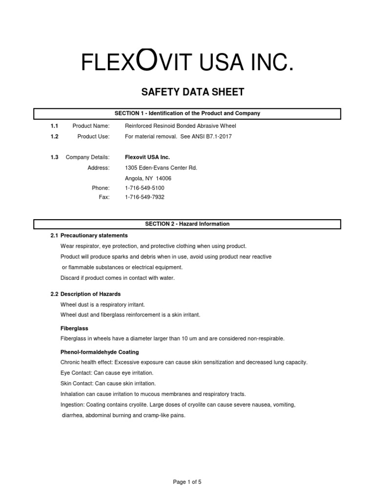 2020 SDS Grinding Cutoff Wheels Resinoid PDF Magnesium Fiberglass