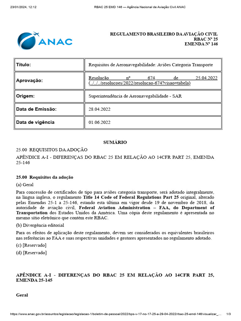 RBAC 25 EMD 146 - Agência Nacional de Aviação Civil ANAC | PDF ...