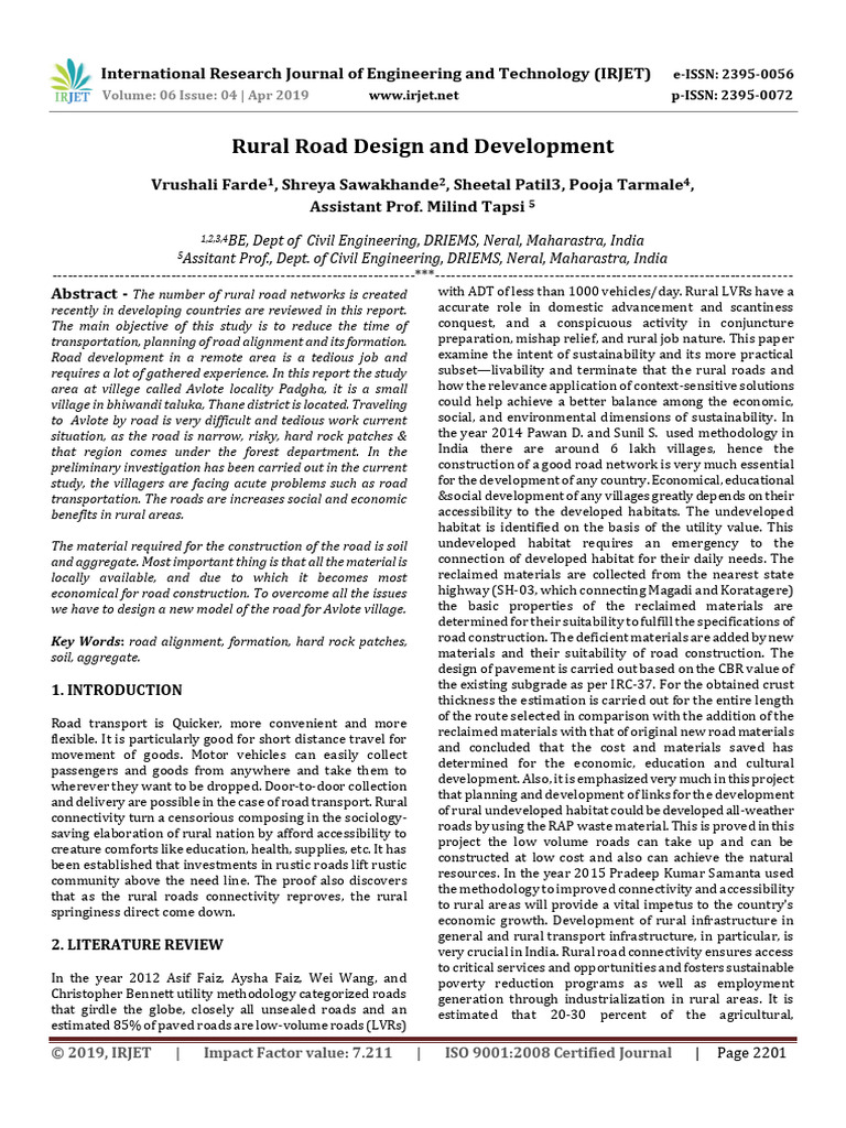 Rural Road Design for Avlote Village | PDF | Road | Transport