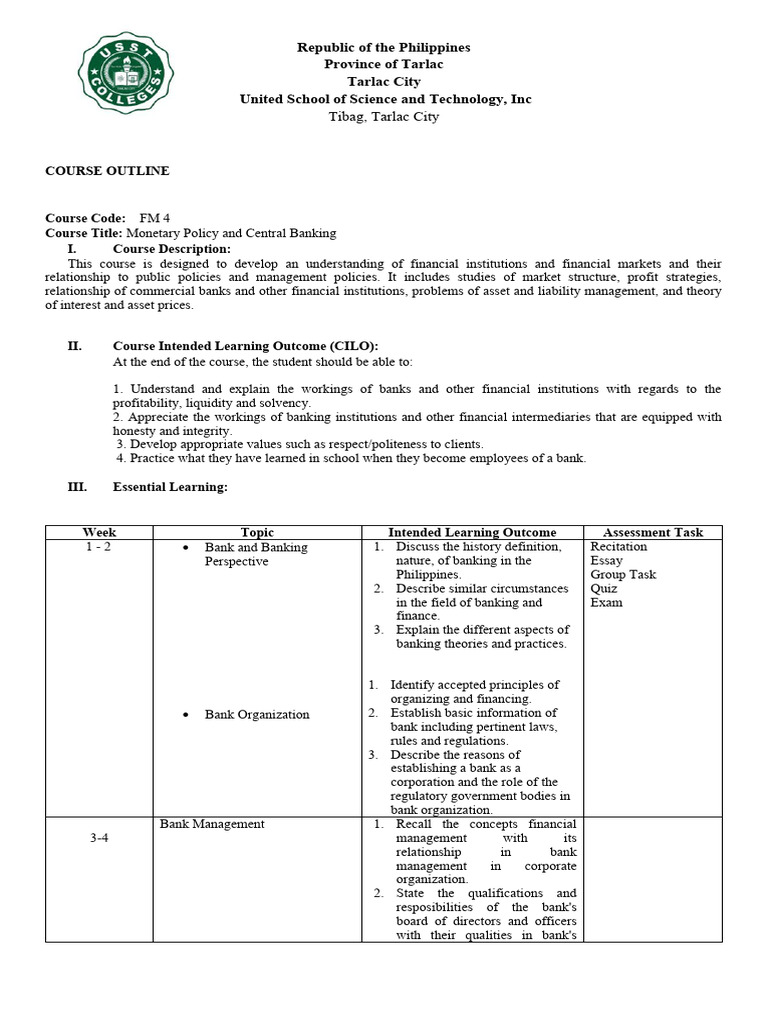 Monetary Policy and Central Banking Syllabus | PDF | Banks | Savings ...