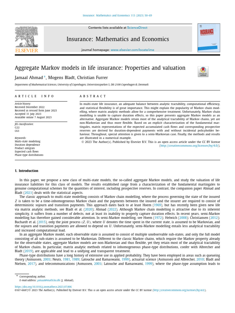Aggregate Markov Models in Life Insurance Pro 2023 Insurance