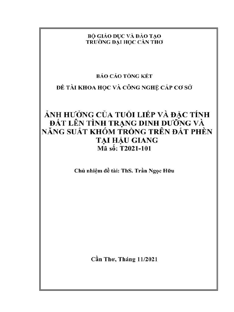 Ảnh Hưởng Của Tuổi Liếp Và Đặc Tính Đất Lên Tình Trạng Dinh Dưỡng Và ...