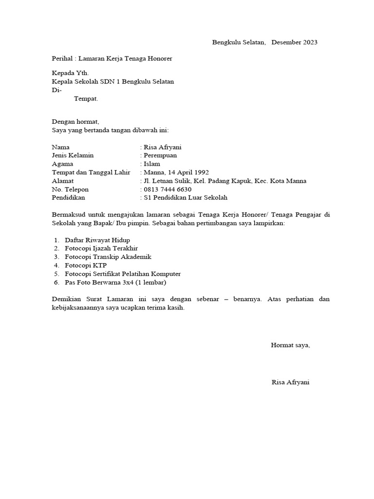 Persyaratan lamaran kerja S1 Pertanian 2025