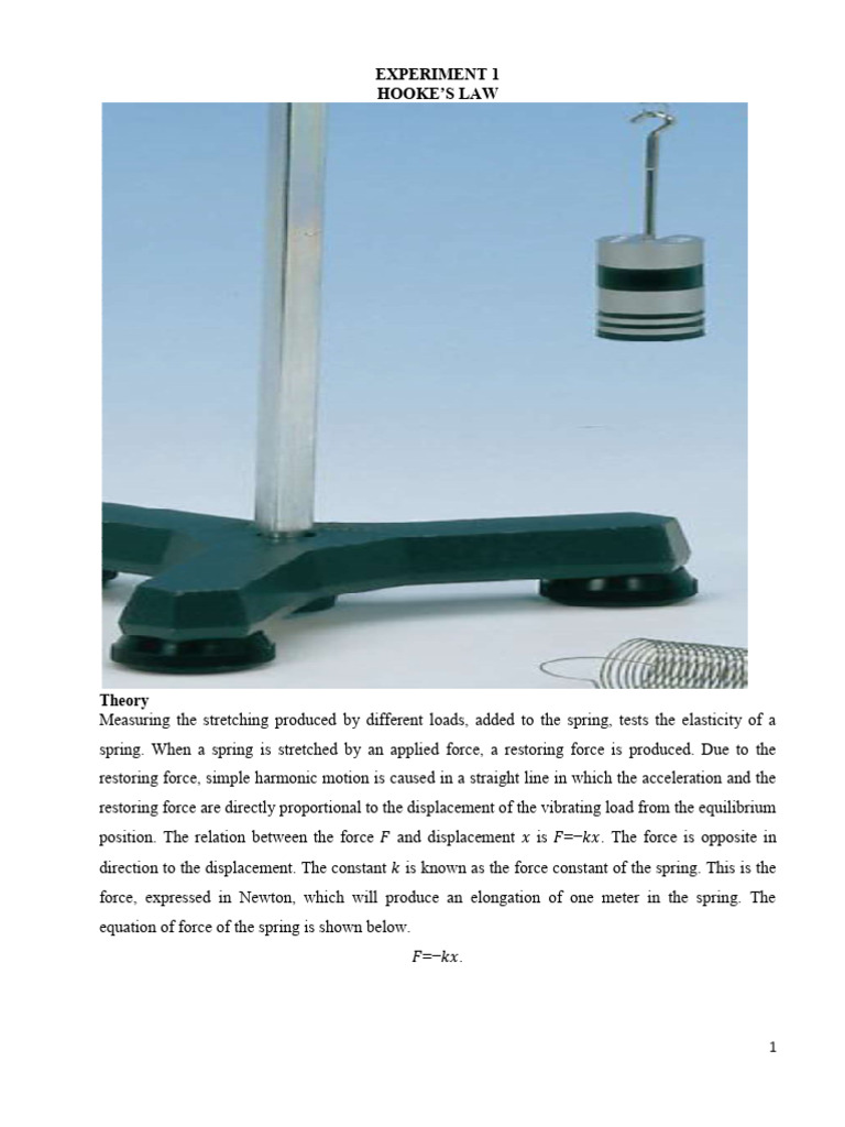 Experiment 1 Hookes Law Pdf