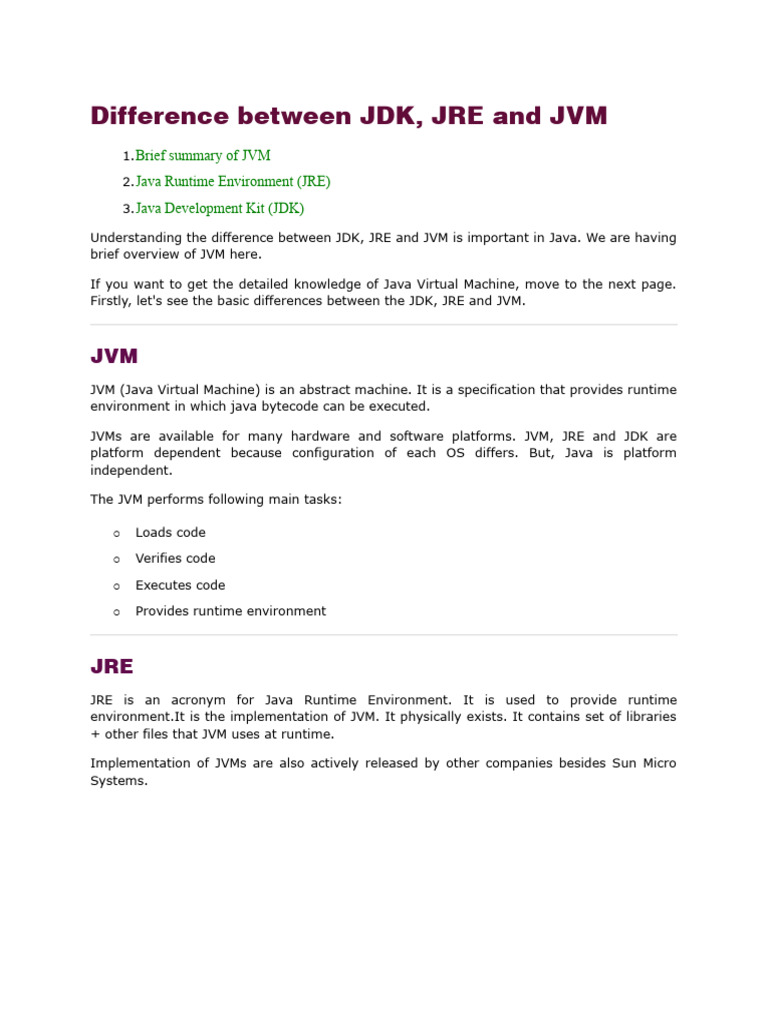 Difference Between JDK, JRE and JVM | PDF