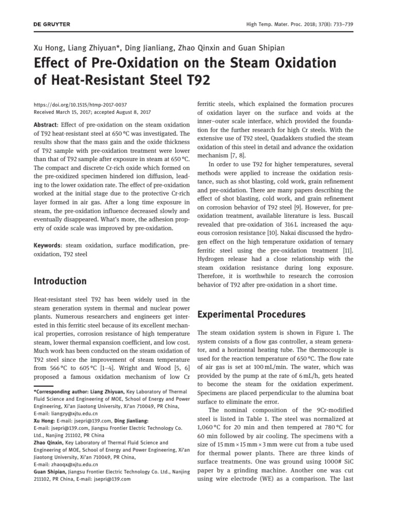 Pre-Oxidation Effects on T92 Steel | PDF | Corrosion | Iron