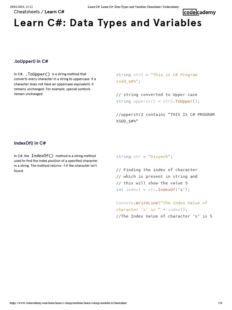 Data Types and Variables | PDF | C Sharp (Programming Language ...