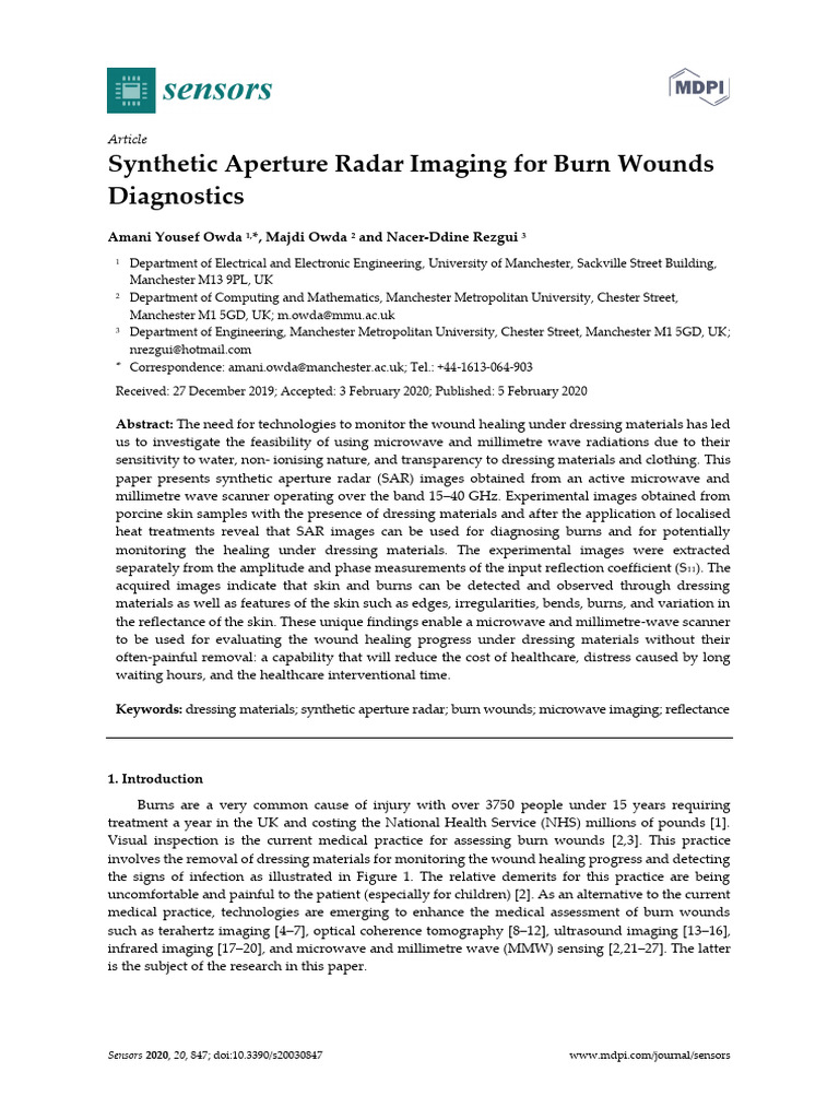 Synthetic Aperture Radar Imaging For Burn Wounds Diagnostics | PDF ...