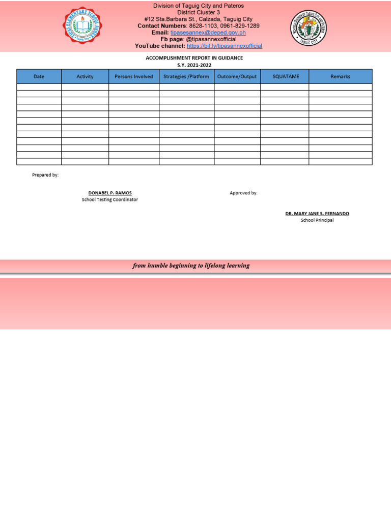 Accomplishment Report Template | PDF
