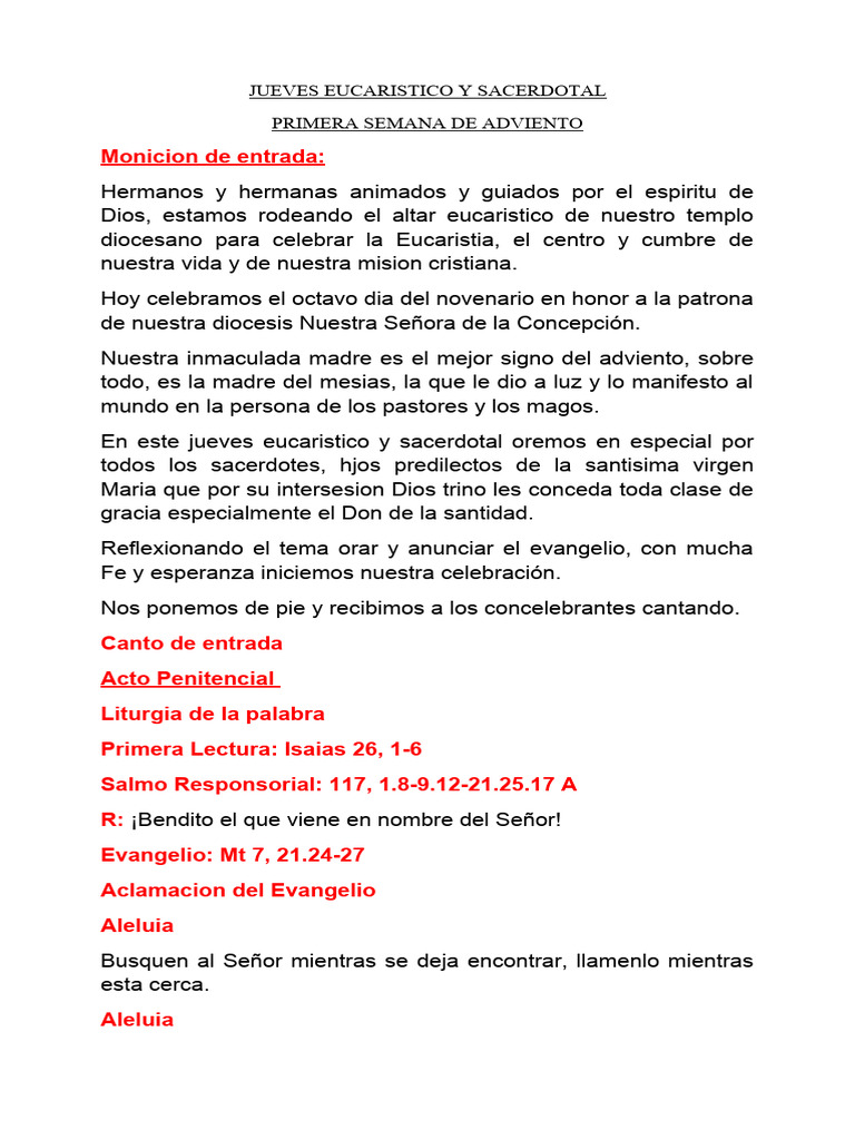 Jueves Eucaristico Y Sacerdotal Pdf Misa Liturgia Eucaristía