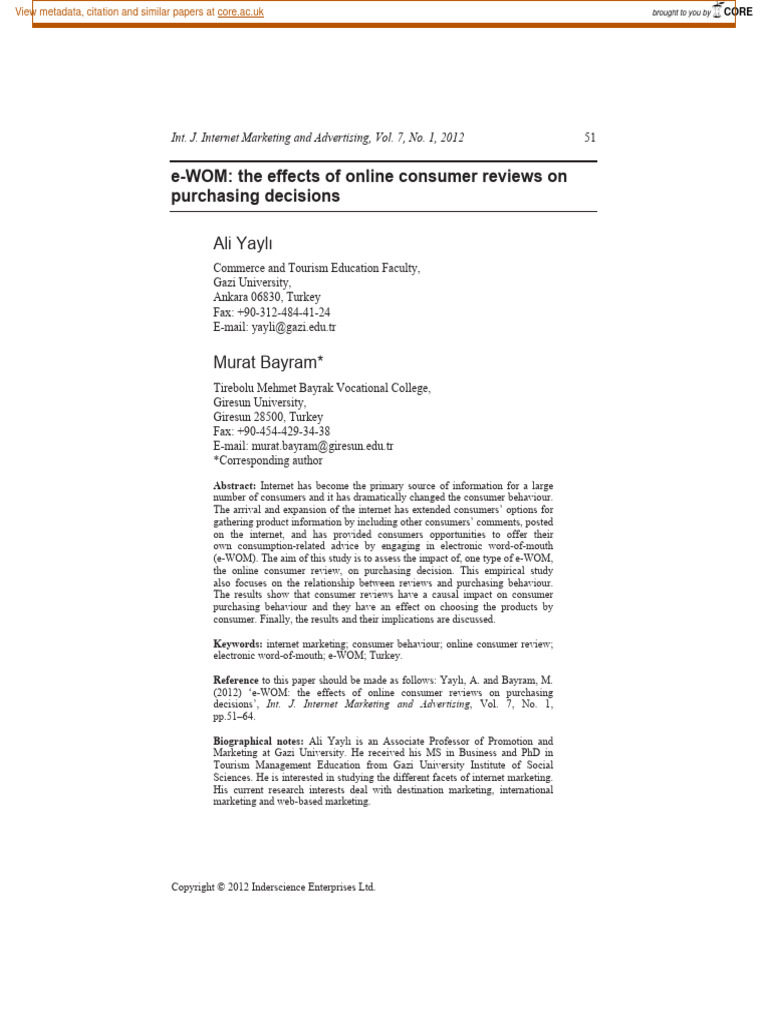 The Effects of Online Consumer Reviews On Purchasing Decision | PDF ...