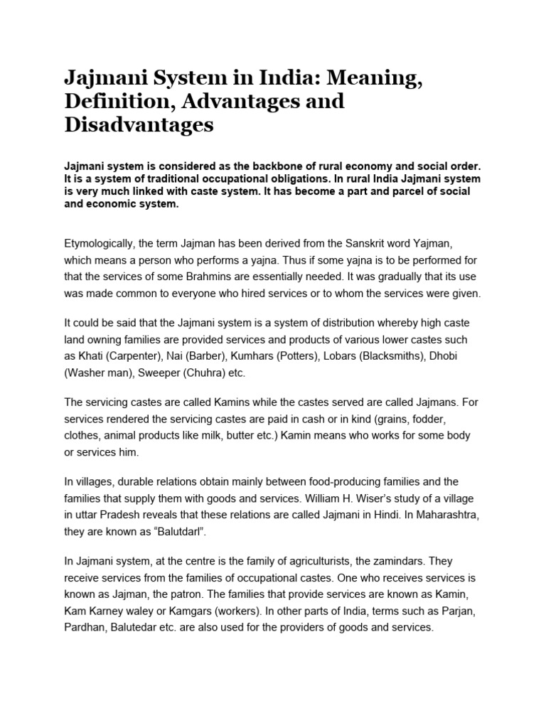 Jajmani System PDF Economies
