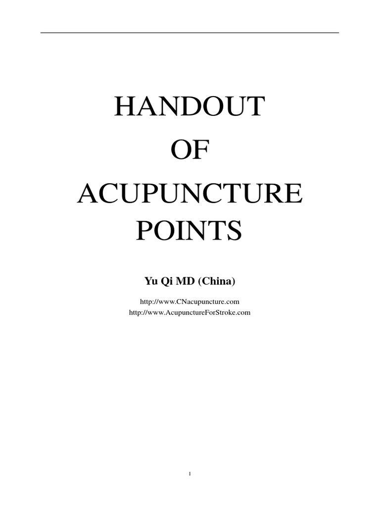 Handout of Acupuncture Points PDF Arm Elbow