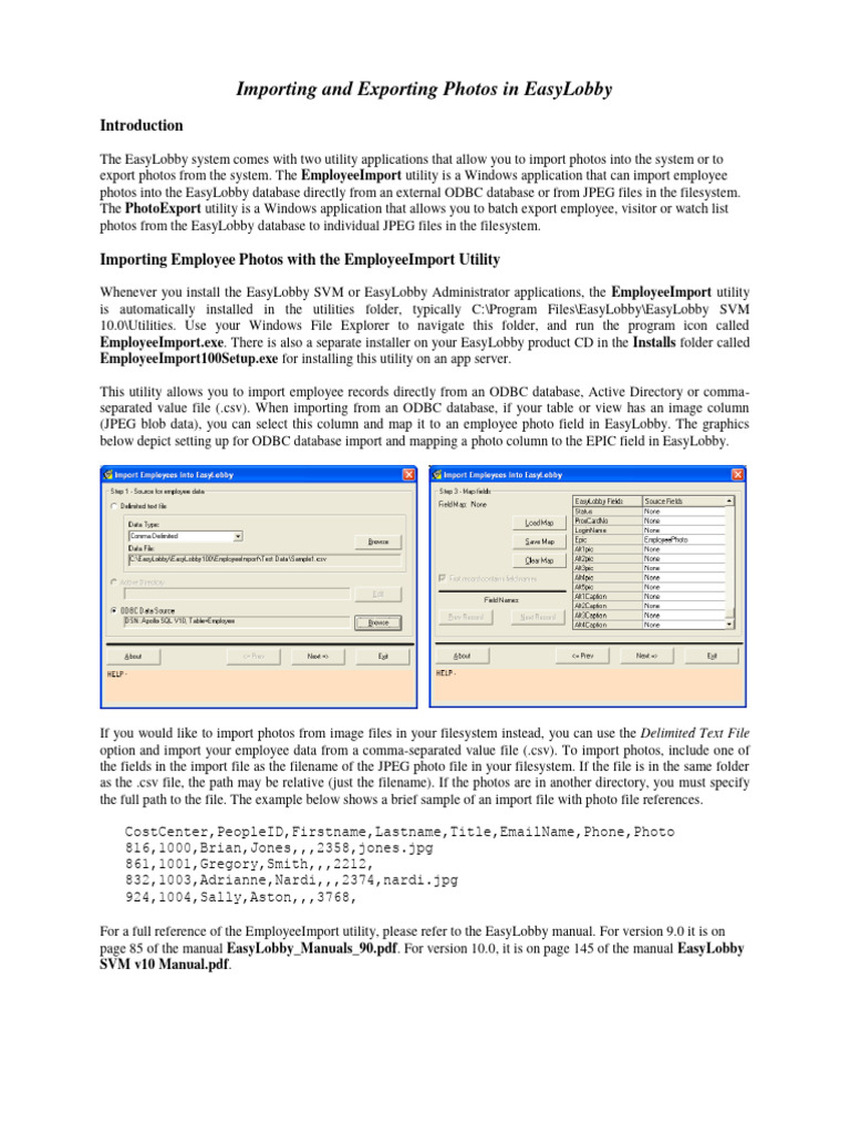 EasyLobby Photo Import/Export Guide | PDF | Computer File | Comma ...