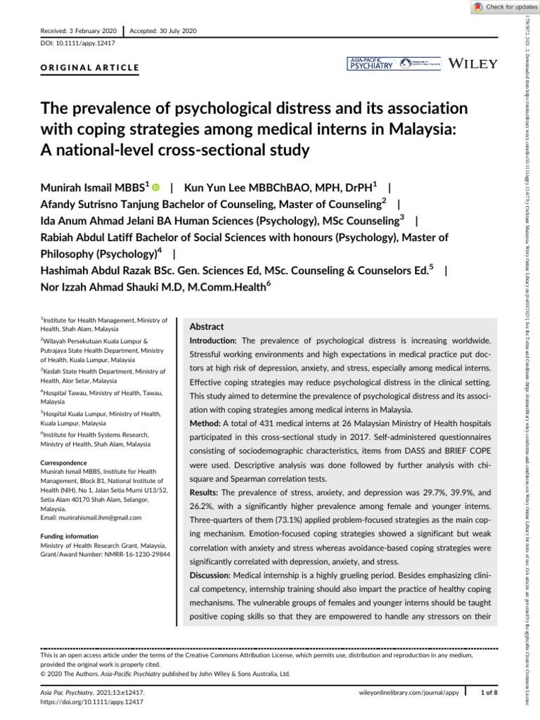 Asia Pacific Psychiatry 2020 Ismail The Prevalence Of