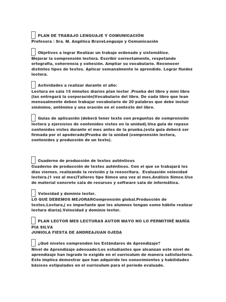 Plan Lenguaje y Comunicación | PDF | Comprensión lectora | Plan de estudios